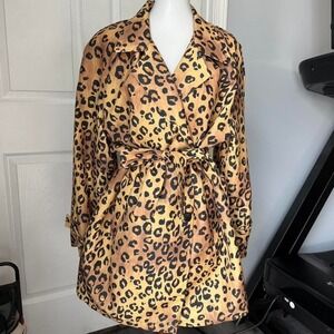 Vintage 90s David Benjamin Leopard Trench Coat LARGE